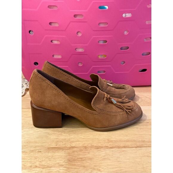 Naturalizer Trixie Block Heel Loafer - English Tea Brown Suede - Picture 2 of 9